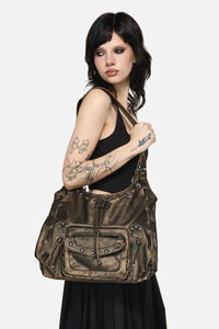 Black Friday - Golden Large Slouch Stud Bag - black-gold