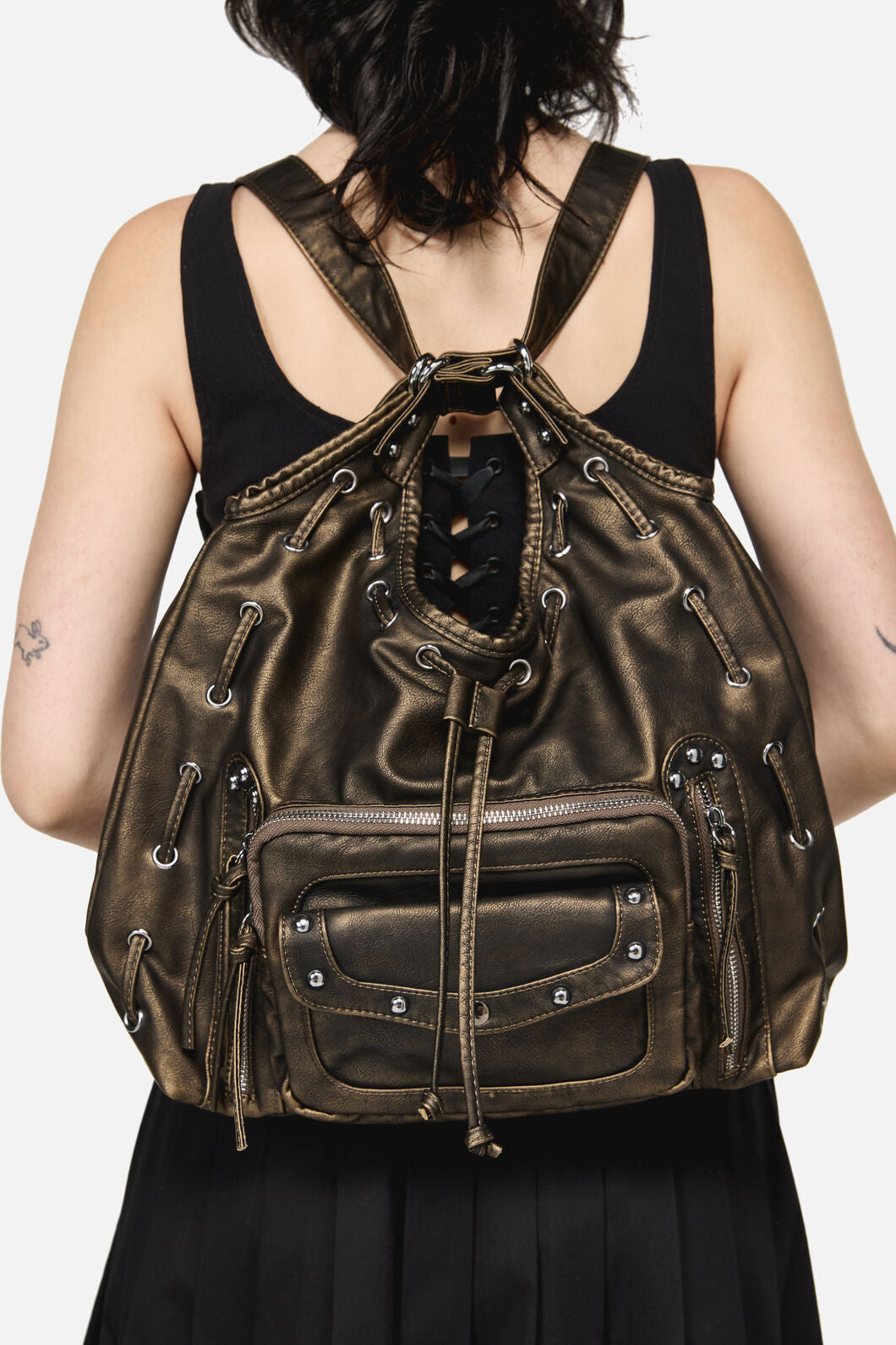 Black Friday - Golden Large Slouch Stud Bag - black-gold
