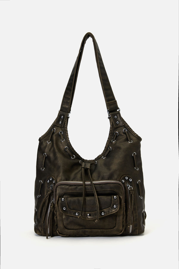 Black Friday - Golden Large Slouch Stud Bag - black-gold