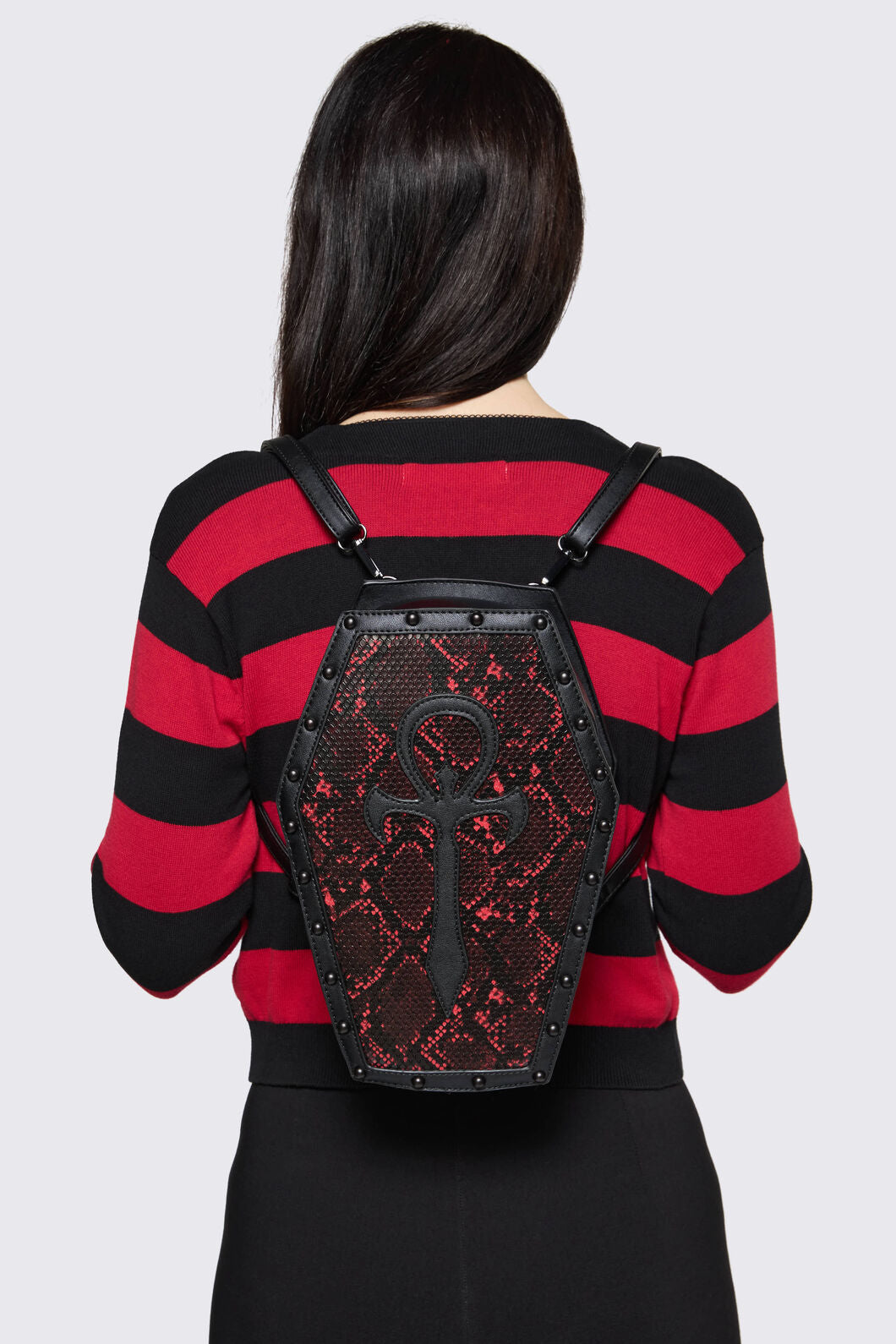 Black Friday - Gothic Snake Print Coffin Bag - black-red