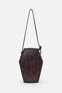 Black Friday - Gothic Snake Print Coffin Bag - black-red