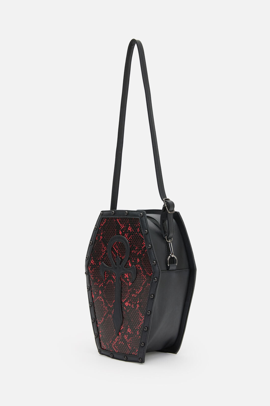 Black Friday - Gothic Snake Print Coffin Bag - black-red
