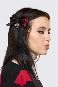 Black Friday - Lace Bow Cross Hair Clip Set - black-red