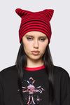 Black Friday - Pointed Knitted Beanie - black-red