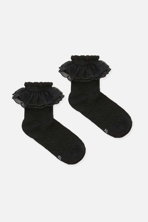 Black Friday - Double Lace Top Sock - black