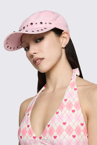 Black Friday - Washed Denim Star Stud Cap - pink