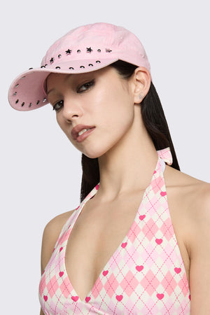 Black Friday - Washed Denim Star Stud Cap - pink