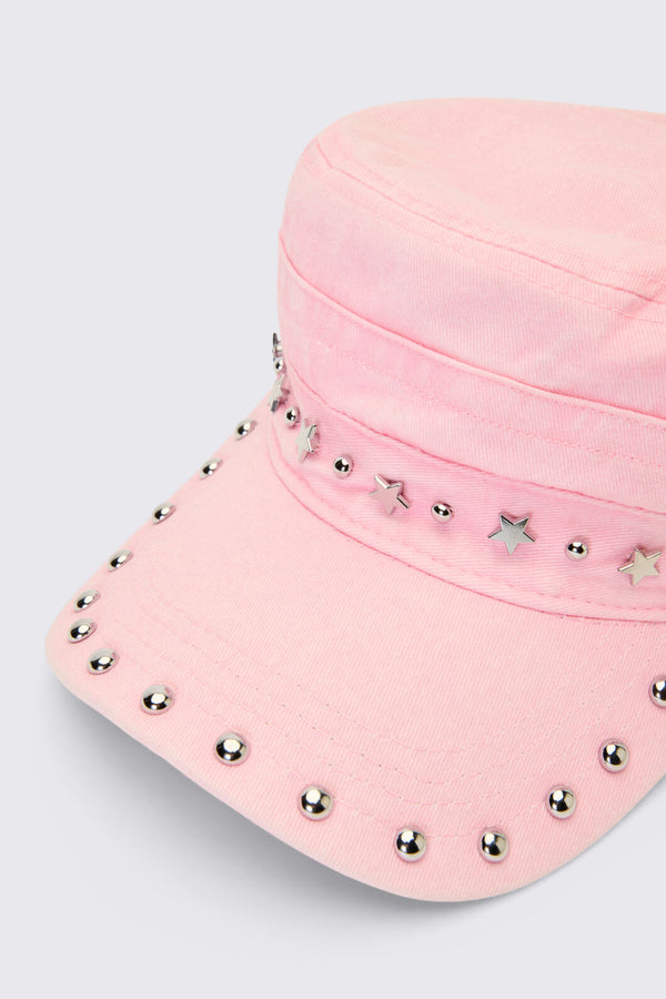 Black Friday - Washed Denim Star Stud Cap - pink