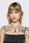 Black Friday - Ring & Chain Crescent Necklace - silver