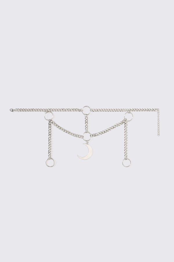 Black Friday - Ring & Chain Crescent Necklace - silver