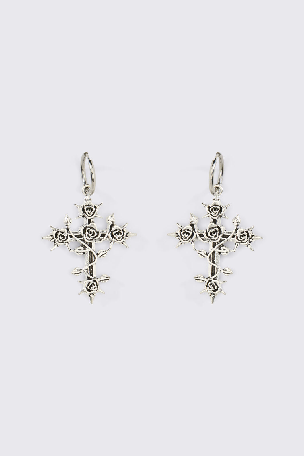 Black Friday - Romance Rose Cross Earrings - silver