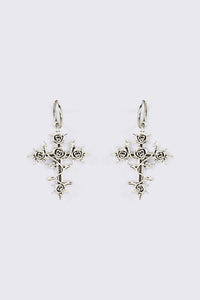 Black Friday - Romance Rose Cross Earrings - silver