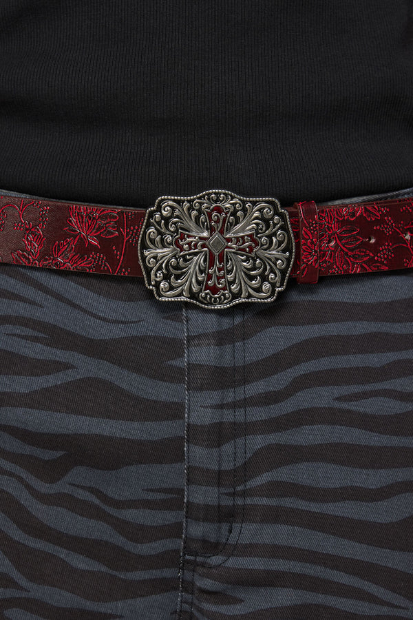Black Friday - Floral Goth Belt - dark-red