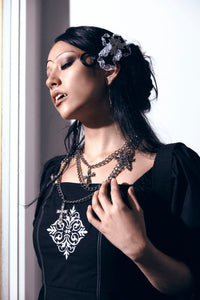 Black Friday - Gothic Cross Hair Clip - black-white