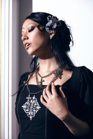 Black Friday - Gothic Cross Hair Clip - black-white