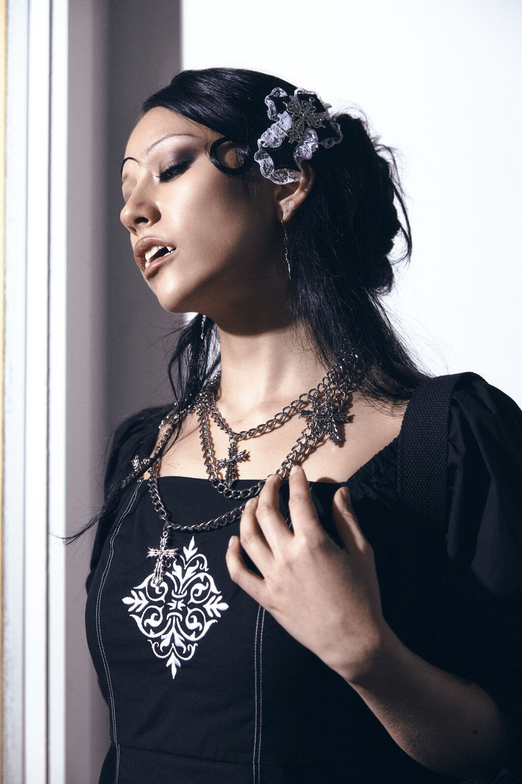 Black Friday - Gothic Cross Hair Clip - black-white