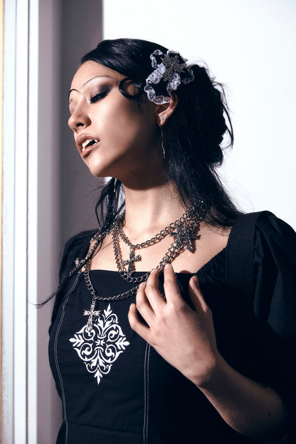 Black Friday - Gothic Cross Hair Clip - black-white
