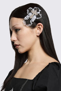 Black Friday - Gothic Cross Hair Clip - black-white