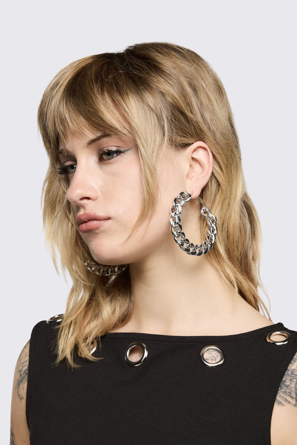 Black Friday - Oversized Chain Hoops - silver
