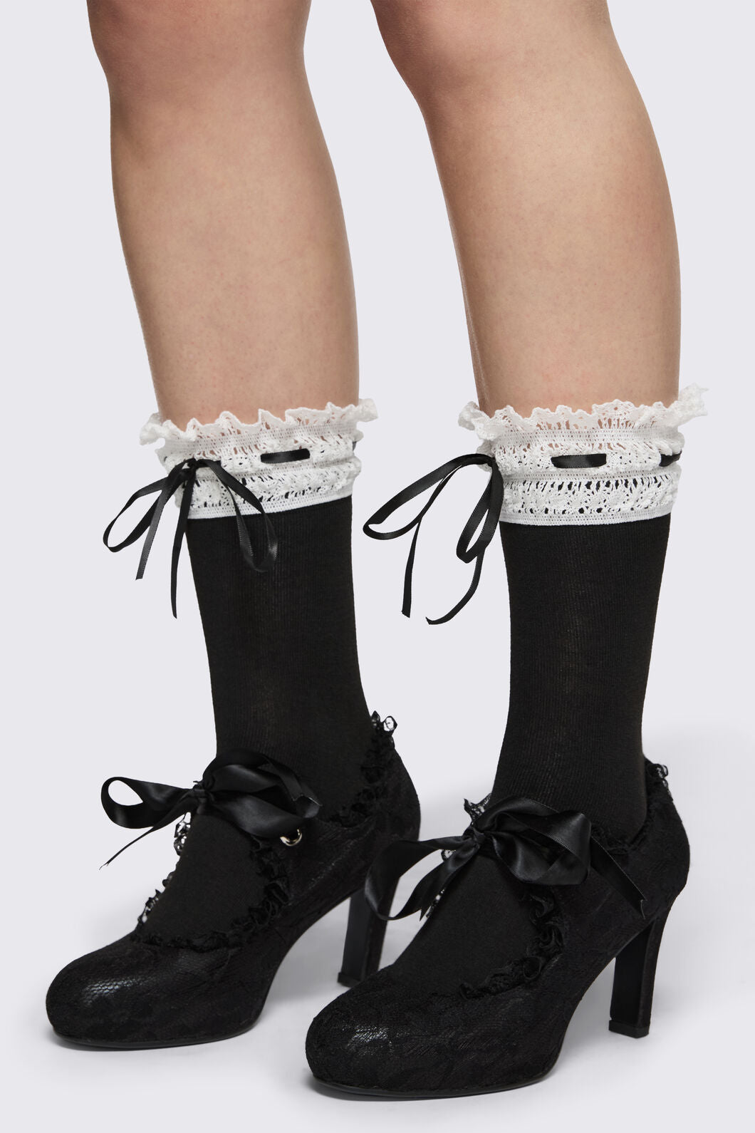 Black Friday - Black Lace & Ribbon Socks - black