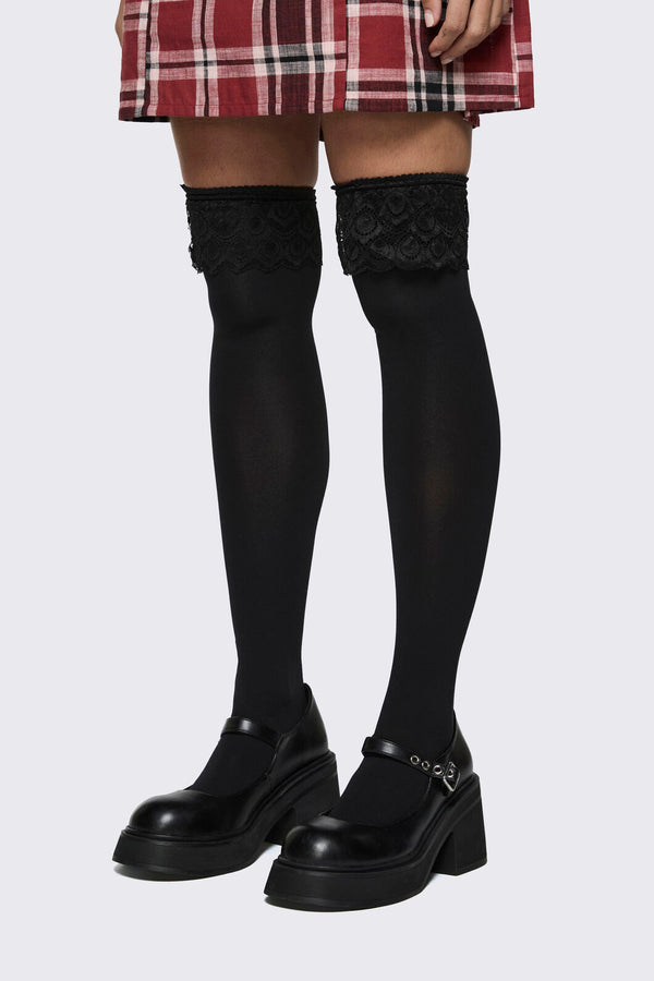 Black Friday - Frill Top Long Socks - black