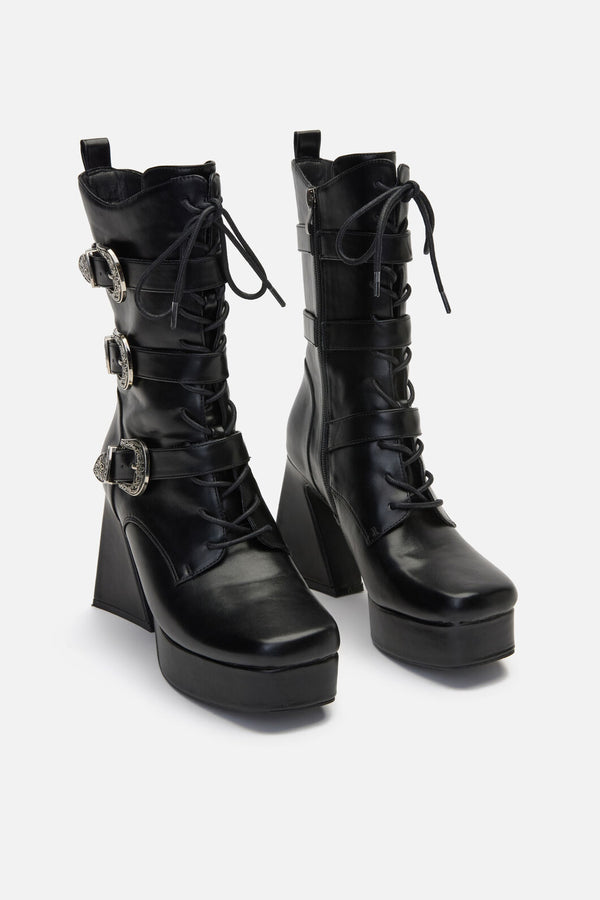 Black Friday - Triple Buckle Heeled Boots - black