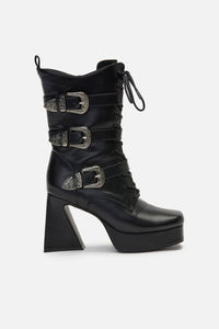 Black Friday - Triple Buckle Heeled Boots - black