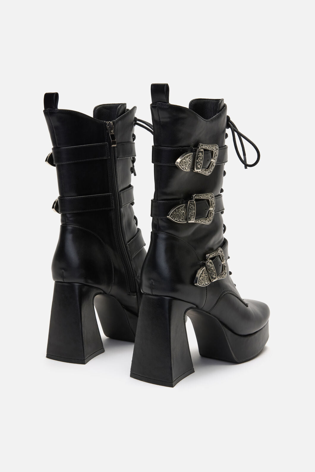 Black Friday - Triple Buckle Heeled Boots - black