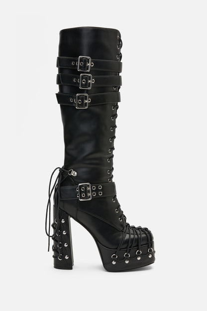 Black Friday - Laced Up Corset Buckle Boots - black