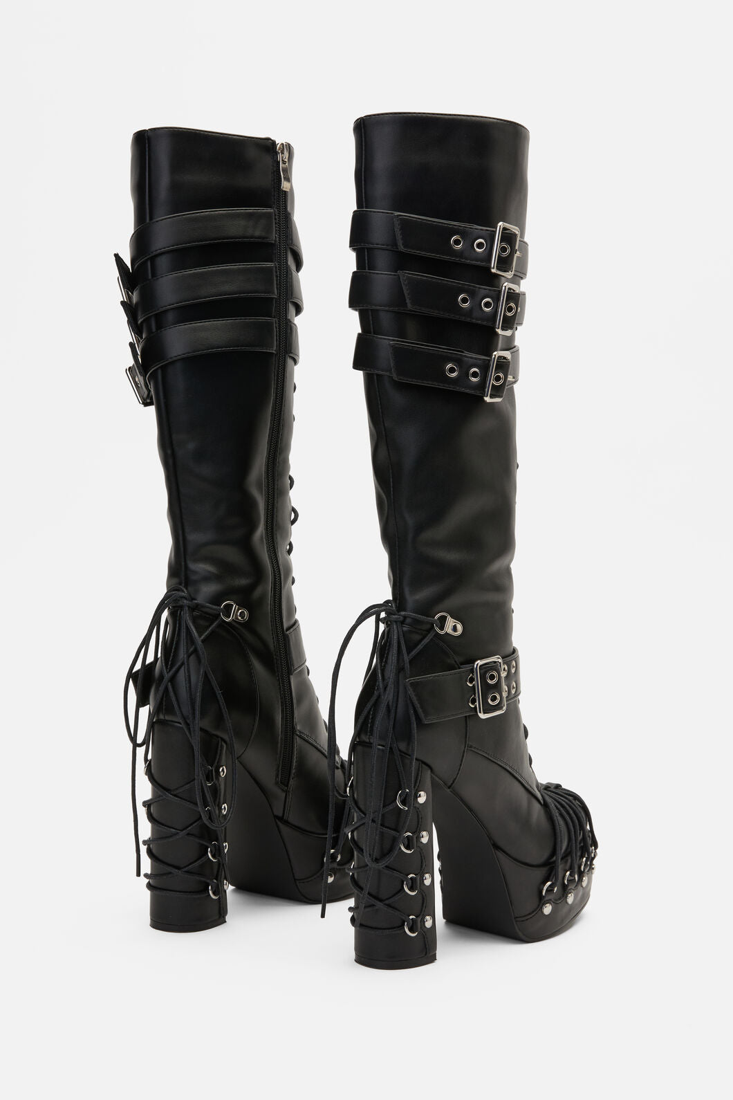 Black Friday - Laced Up Corset Buckle Boots - black