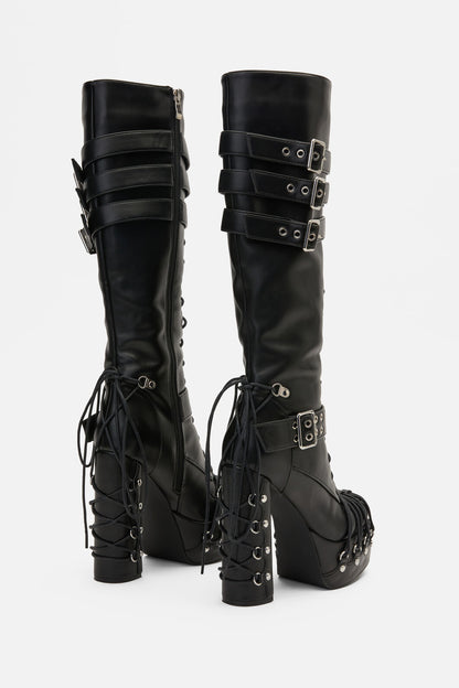 Black Friday - Laced Up Corset Buckle Boots - black