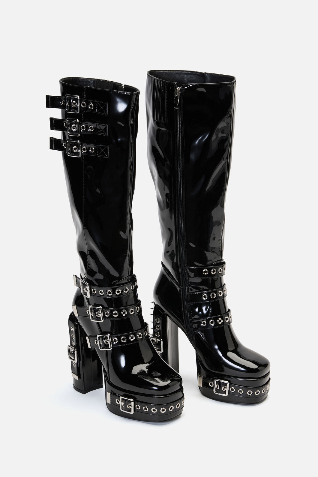 Black Friday - KneeHighPatentBuckleSpikeBoots - black