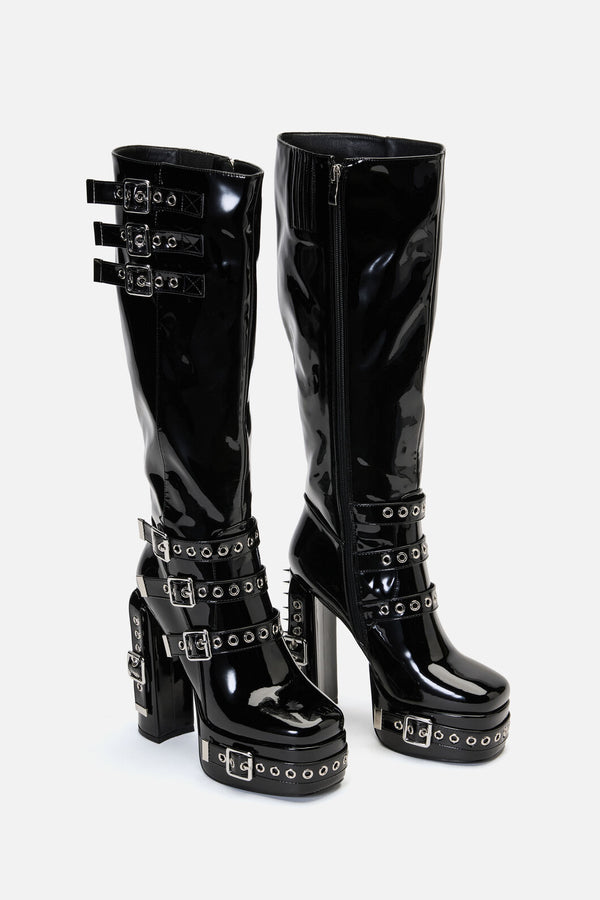 Black Friday - KneeHighPatentBuckleSpikeBoots - black