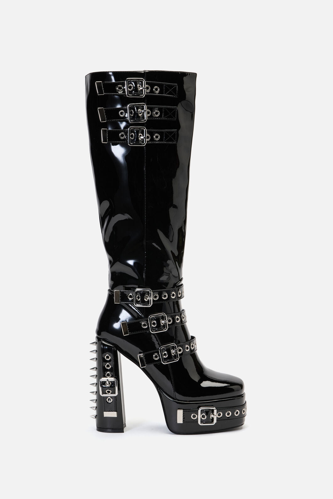 Black Friday - KneeHighPatentBuckleSpikeBoots - black