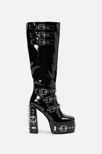Black Friday - KneeHighPatentBuckleSpikeBoots - black