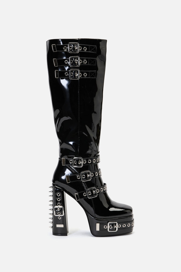 Black Friday - KneeHighPatentBuckleSpikeBoots - black
