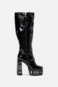 Black Friday - KneeHighPatentBuckleSpikeBoots - black