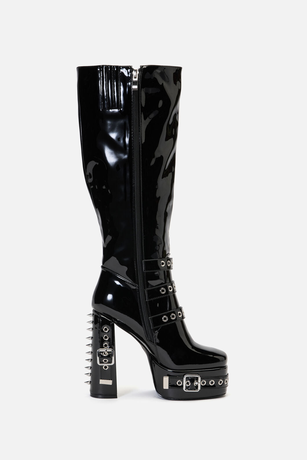 Black Friday - KneeHighPatentBuckleSpikeBoots - black