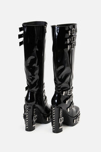 Black Friday - KneeHighPatentBuckleSpikeBoots - black