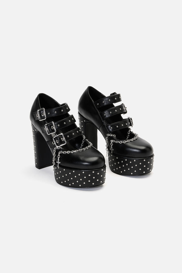 Black Friday - Chain Cross Studded Mary Janes - black