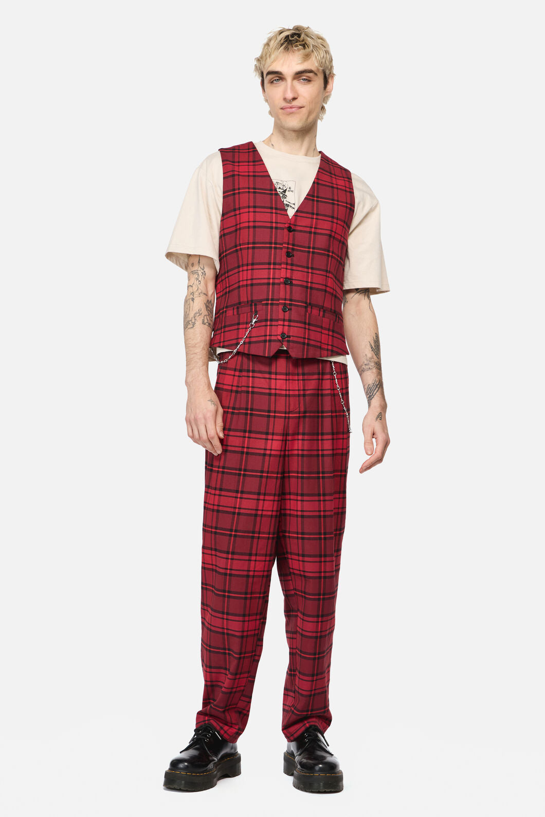 Dangerfield NZ - Over It Tartan Slim Fit Pants - red