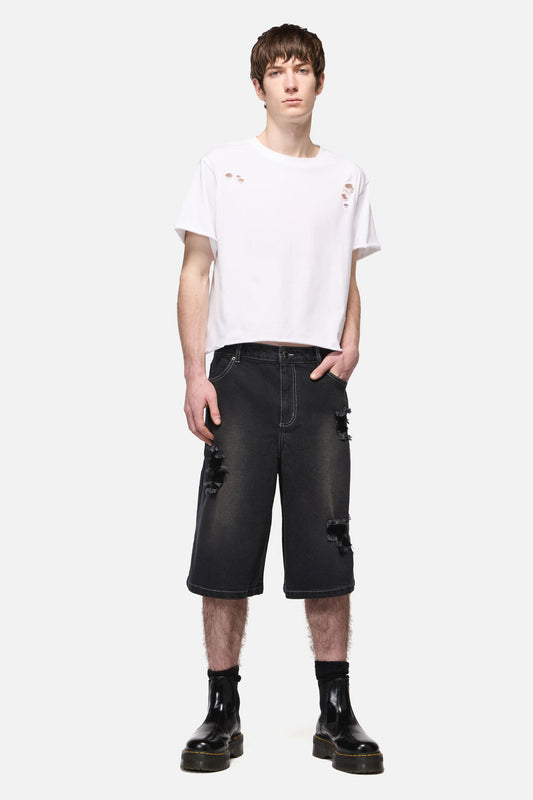 Dangerfield NZ - DenimDistressedUniWideLegJorts - black