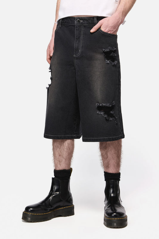 Dangerfield NZ - DenimDistressedUniWideLegJorts - black