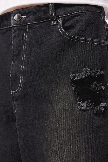 Dangerfield NZ - DenimDistressedUniWideLegJorts - black