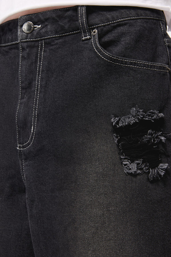 Dangerfield NZ - DenimDistressedUniWideLegJorts - black