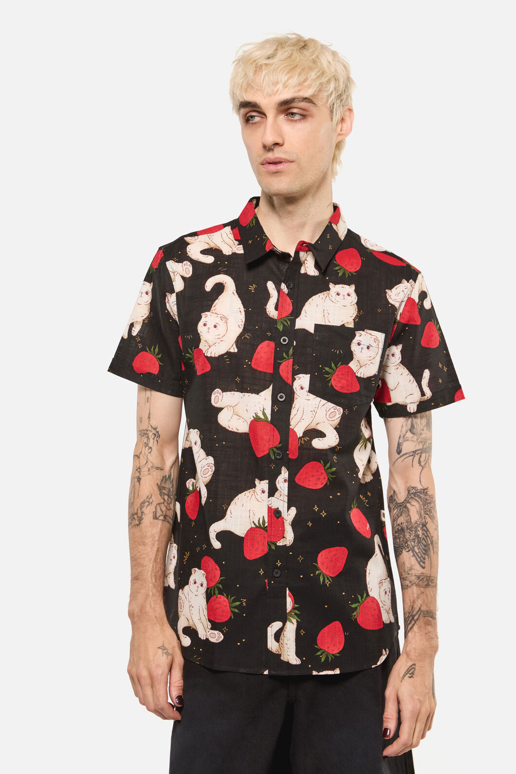 Dangerfield NZ - Strawberry Cats SS Shirt - black