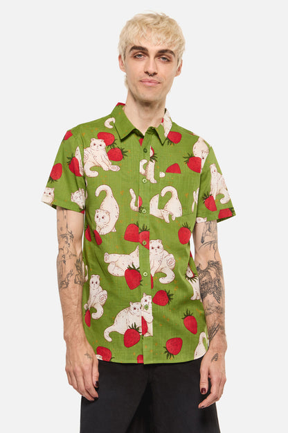 Dangerfield NZ - Strawberry Cats SS Shirt - green