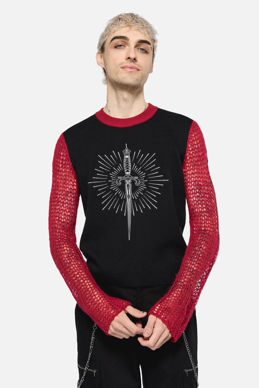 Dangerfield NZ - Dagger Goth Distressed Knit - black-red