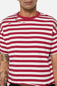 Dangerfield NZ - Mii Stripe Tee - red-cream