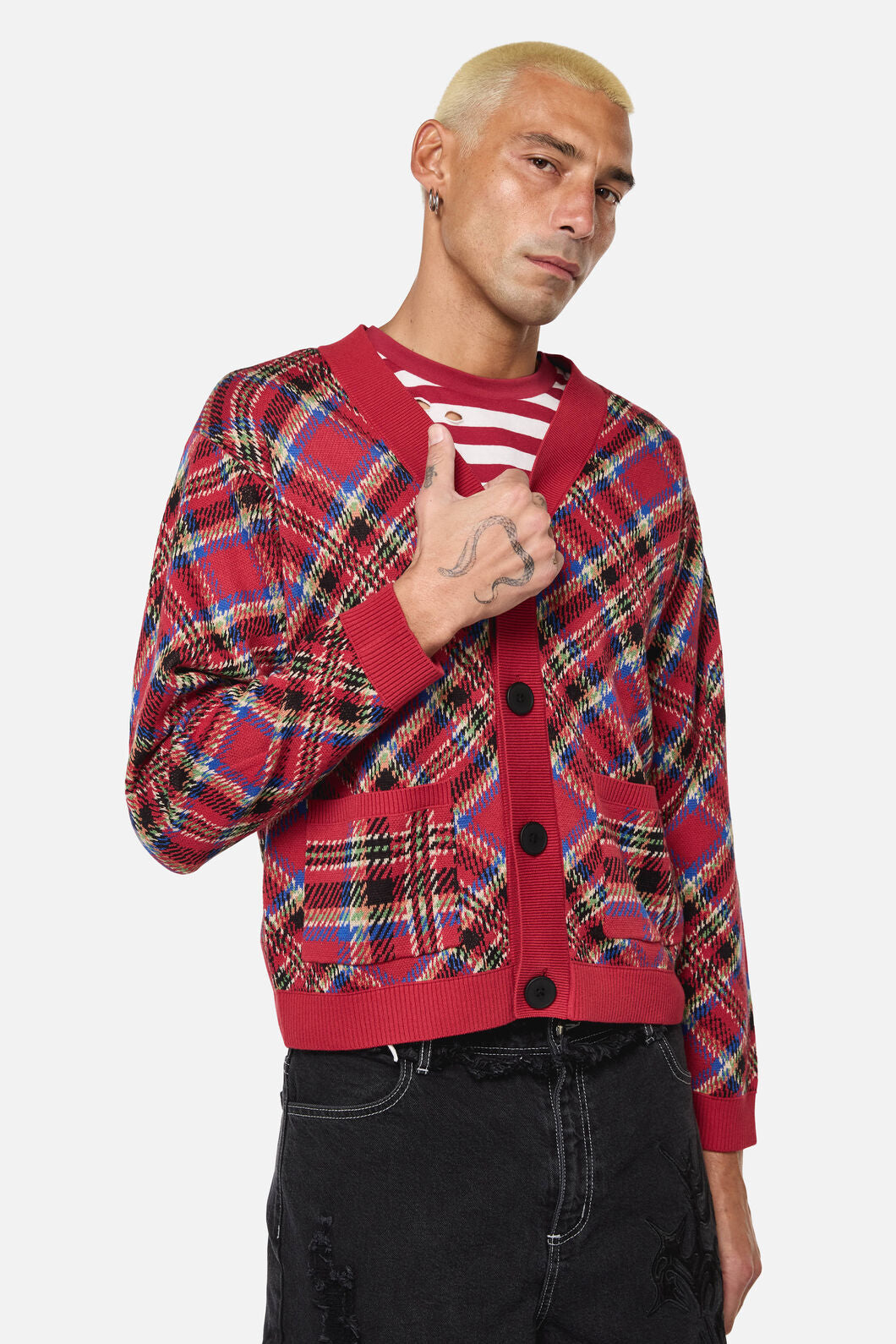 Dangerfield NZ - Crowned Tartan Cardi - red